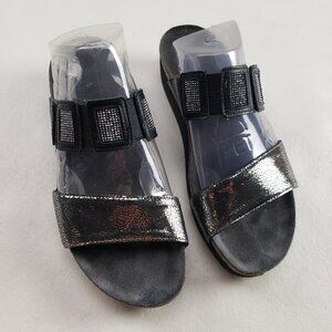 Naot Emma Slide Wedge Sandal Womens 7 EU 38 Black Silver Leather Slip On Strappy